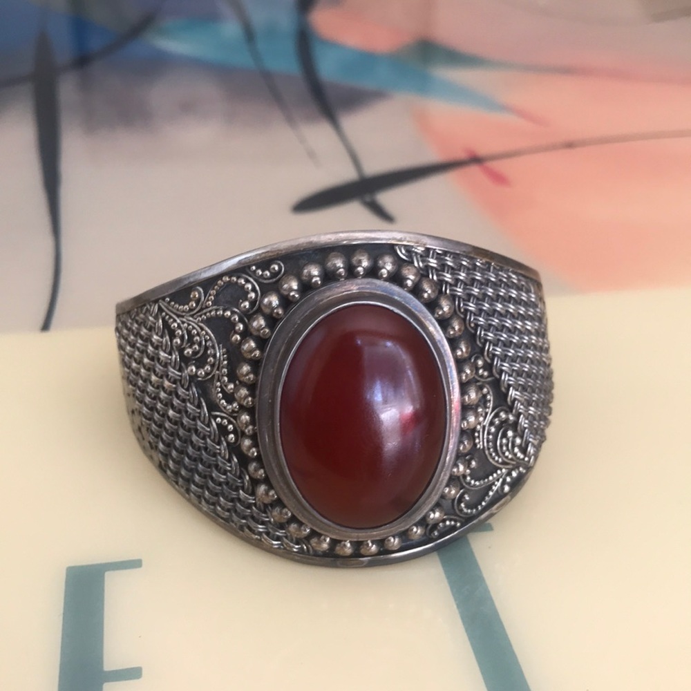 Vintage 9.25 Sterling & Stone Cuff Bracelet